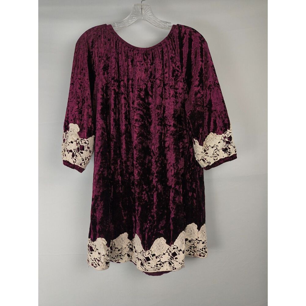 Cal Style Mini Dress Tunic Womens XL Burgundy Y2K Crushed Velvet On Off Shoulder